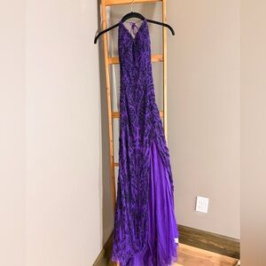 Sherri Hill Purple Beaded Halter Gown